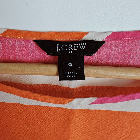 J.Crew Pink Orange White Striped 100% Silk Short Sleeve T-Shirt Blouse Size XS - Picture 7 of 9